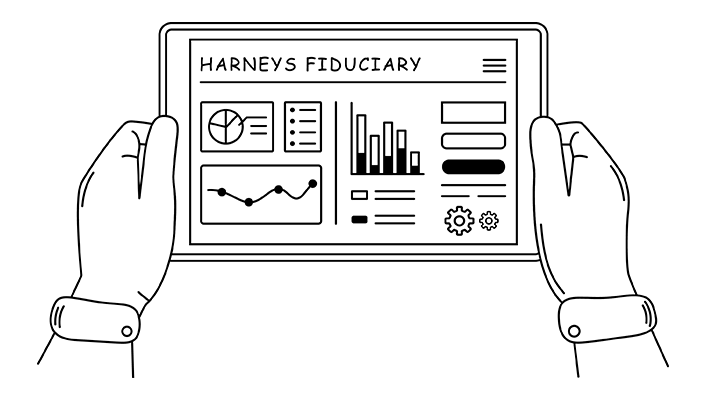 2 hands holding a tablet with graphics on the tablet screen